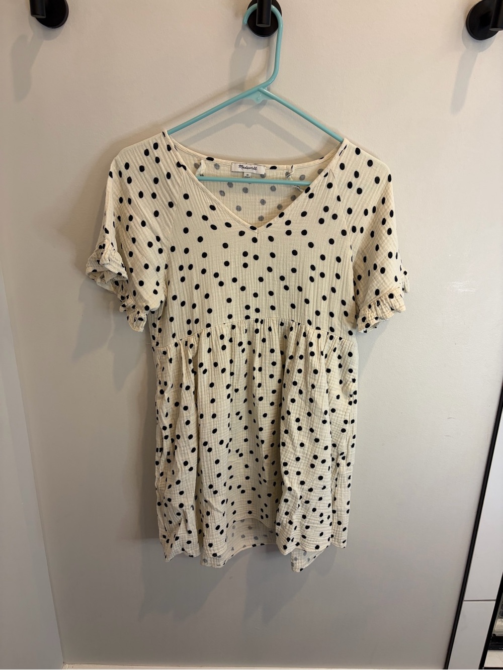 Madewell Cream and Black Polka Dot V-Neck Babydoll Tunic